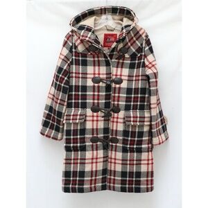 ELAND wool plaid beige red black winter coat jacket for women hooded warm anorak